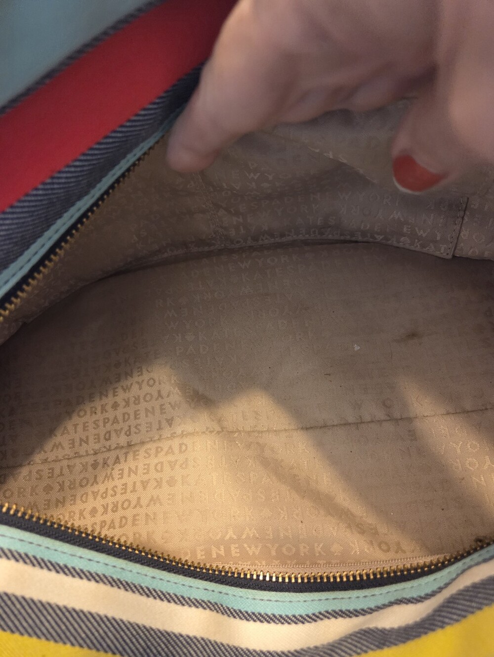Kate Spade Multicolor Striped Canvas Tote - Red, Yellow, Aqua, Brown Like New - Picture 9 of 10
